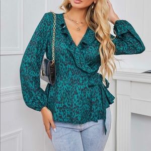 VICI-Long Sleeve-Sheer Ruffle-Koko + Mason Blouse-Tie waist-Button Close front